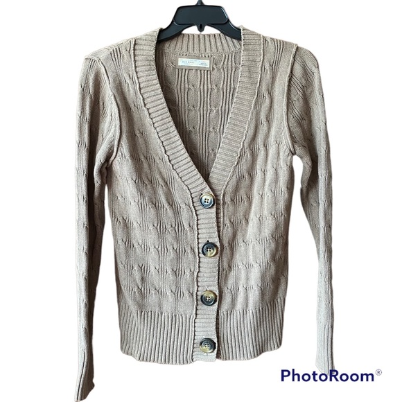 Y2K Old Navy Beige Button Down Cable Knit Cardigan Grandpa Sweater Large - Picture 1 of 3